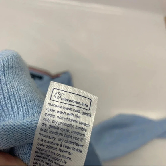 Tommy Hilfiger V Neck Sweater Men Medium Blue 100% Cotton Stretch Logo - Picture 9 of 10